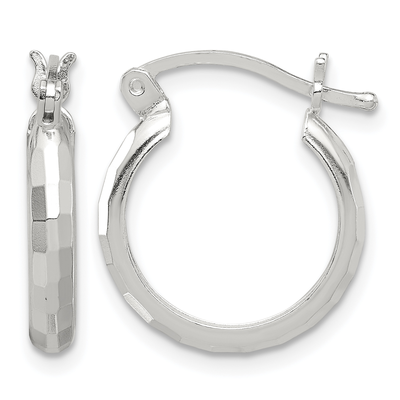 Sterling Silver Polished Textured Hoop Earrings (QE16779)
