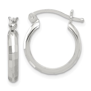Sterling Silver 3.0mm Diamond-cut Hoop Earrings