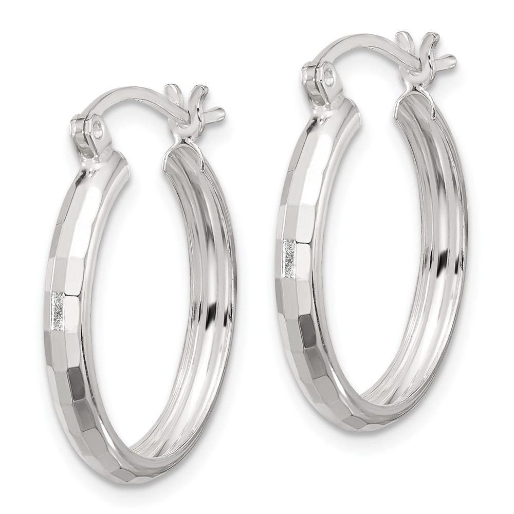 Sterling Silver Polished Textured Hoop Earrings (QE16780)