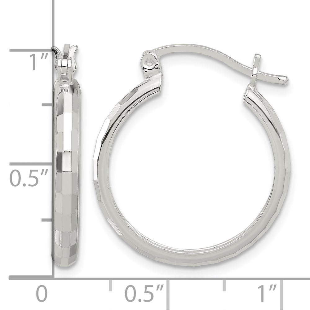 Sterling Silver Polished Textured Hoop Earrings (QE16780)