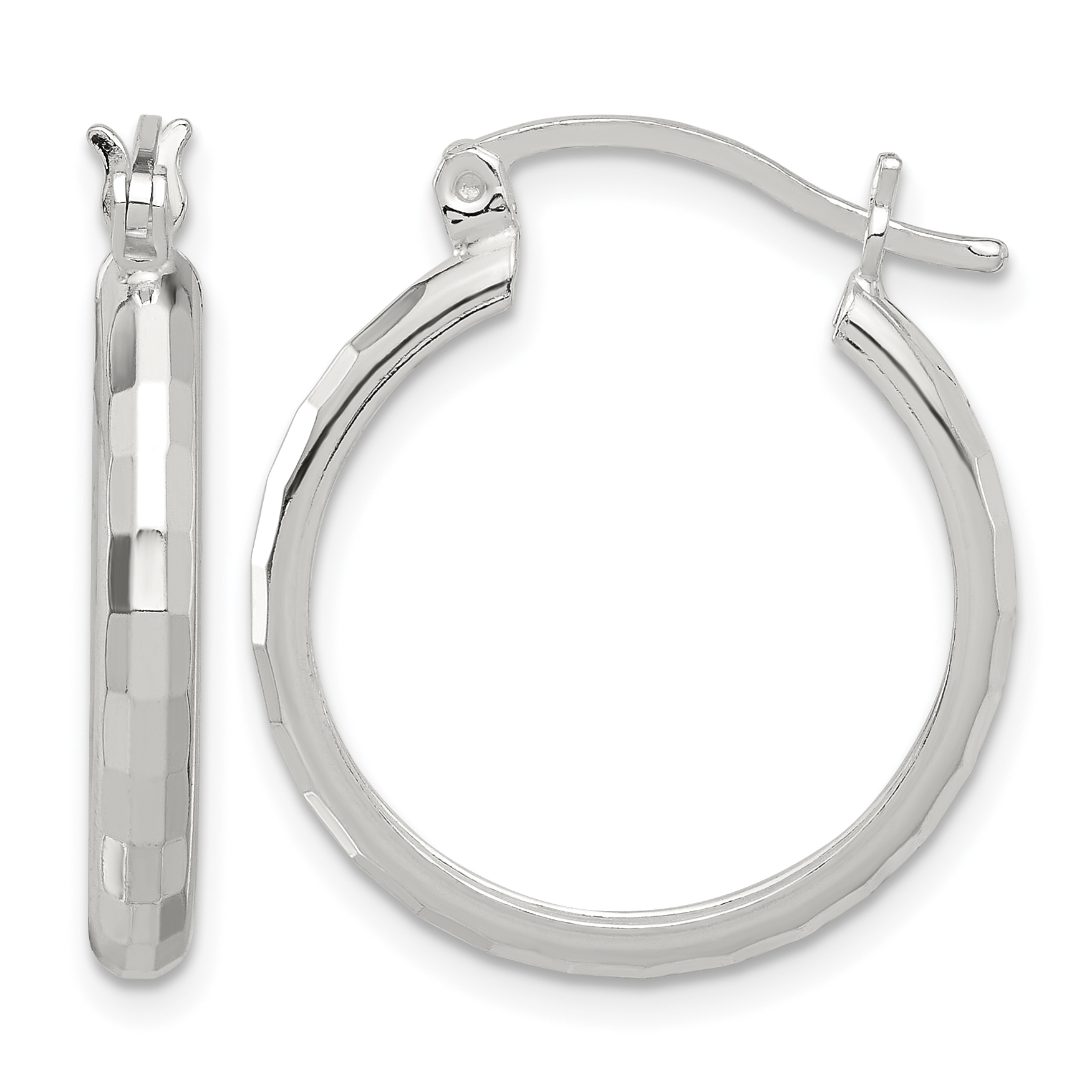 Sterling Silver Polished Textured Hoop Earrings (QE16780)