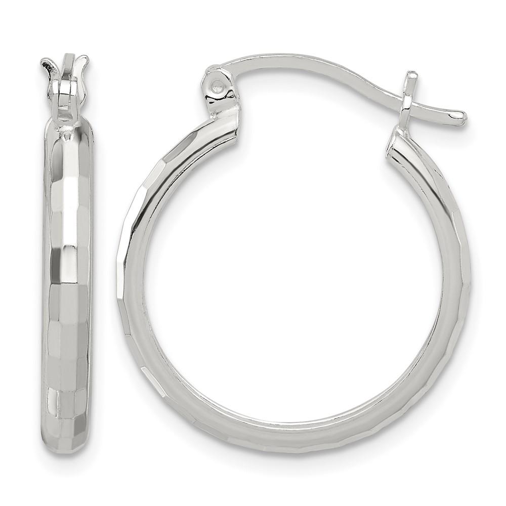 Sterling Silver Polished Textured Hoop Earrings (QE16780)