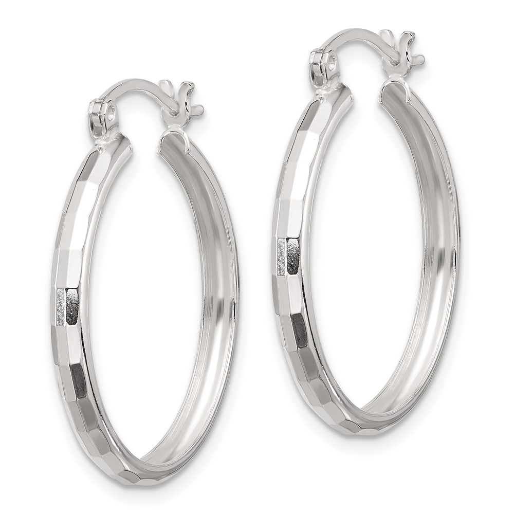 Sterling Silver Polished Textured Hoop Earrings (QE16781)