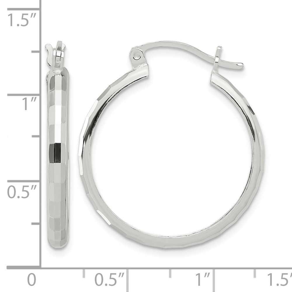 Sterling Silver Polished Textured Hoop Earrings (QE16781)
