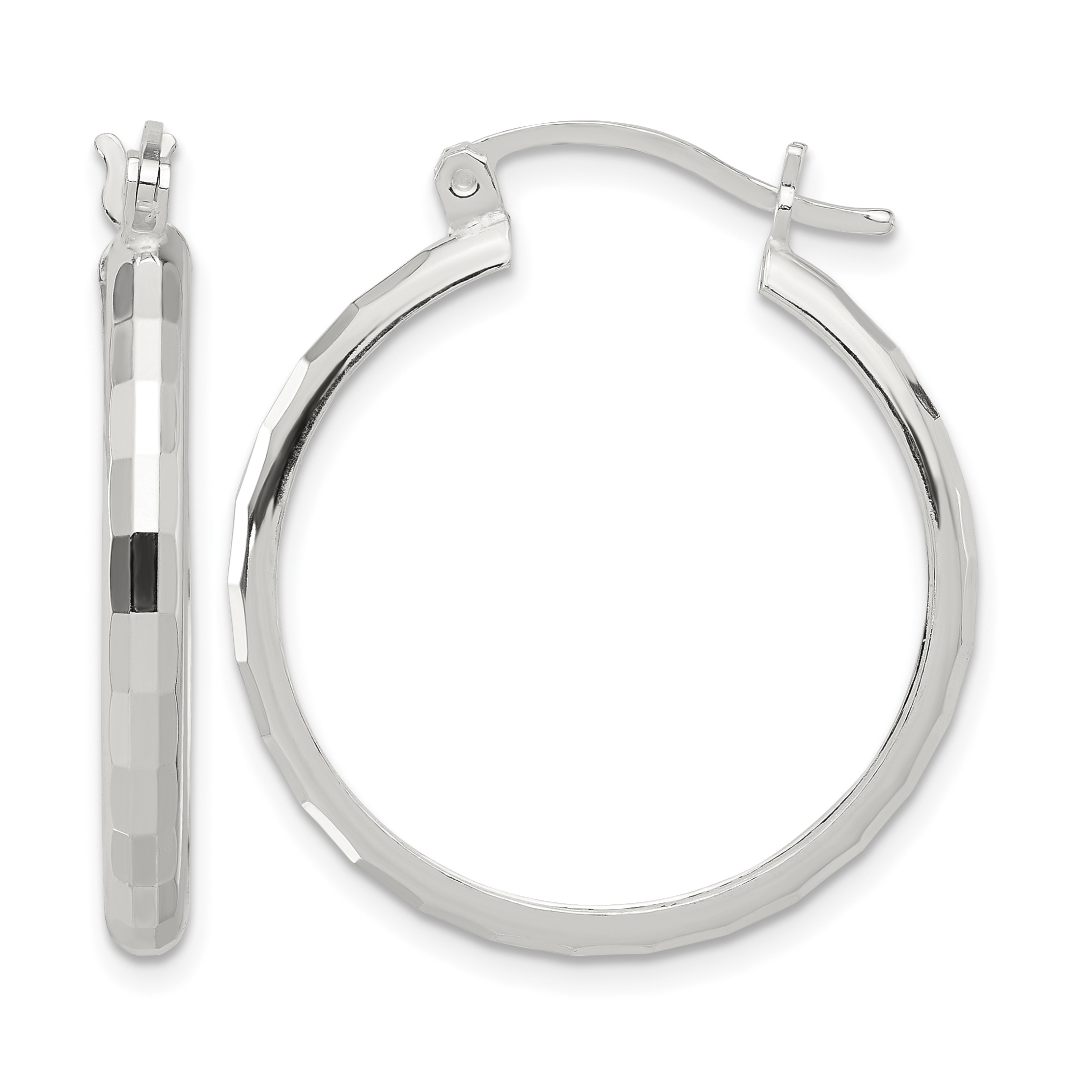 Sterling Silver Polished Textured Hoop Earrings (QE16781)