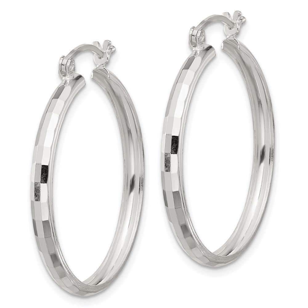 Sterling Silver Polished Textured Hoop Earrings (QE16782)