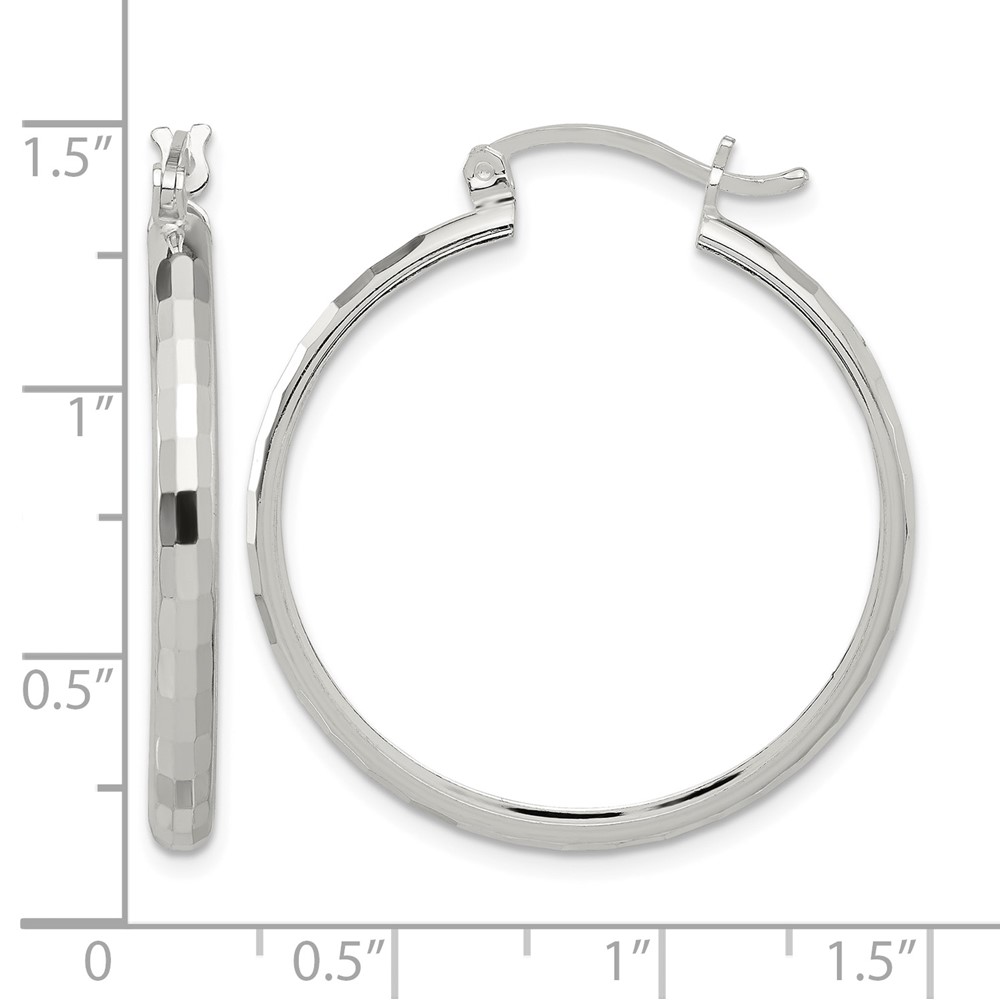 Sterling Silver Polished Textured Hoop Earrings (QE16782)