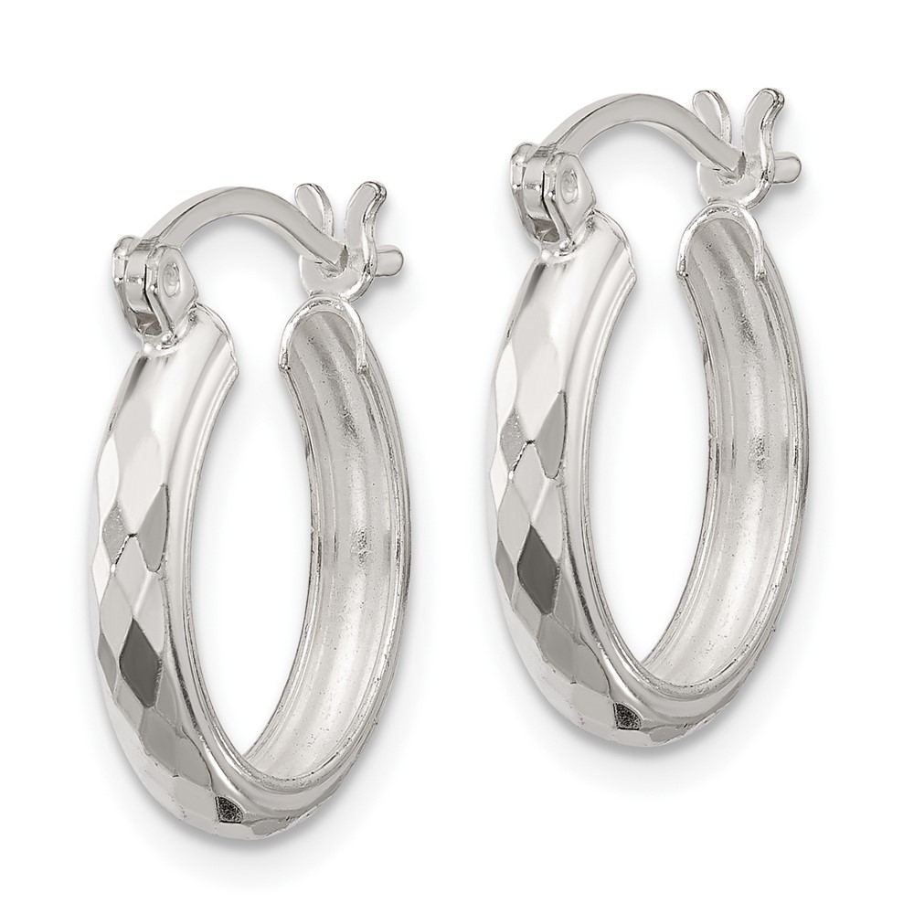 Sterling Silver Polished Textured Hoop Earrings (QE16783)