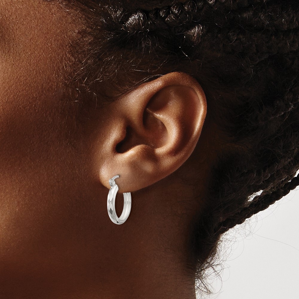 Sterling Silver Polished Textured Hoop Earrings (QE16783)