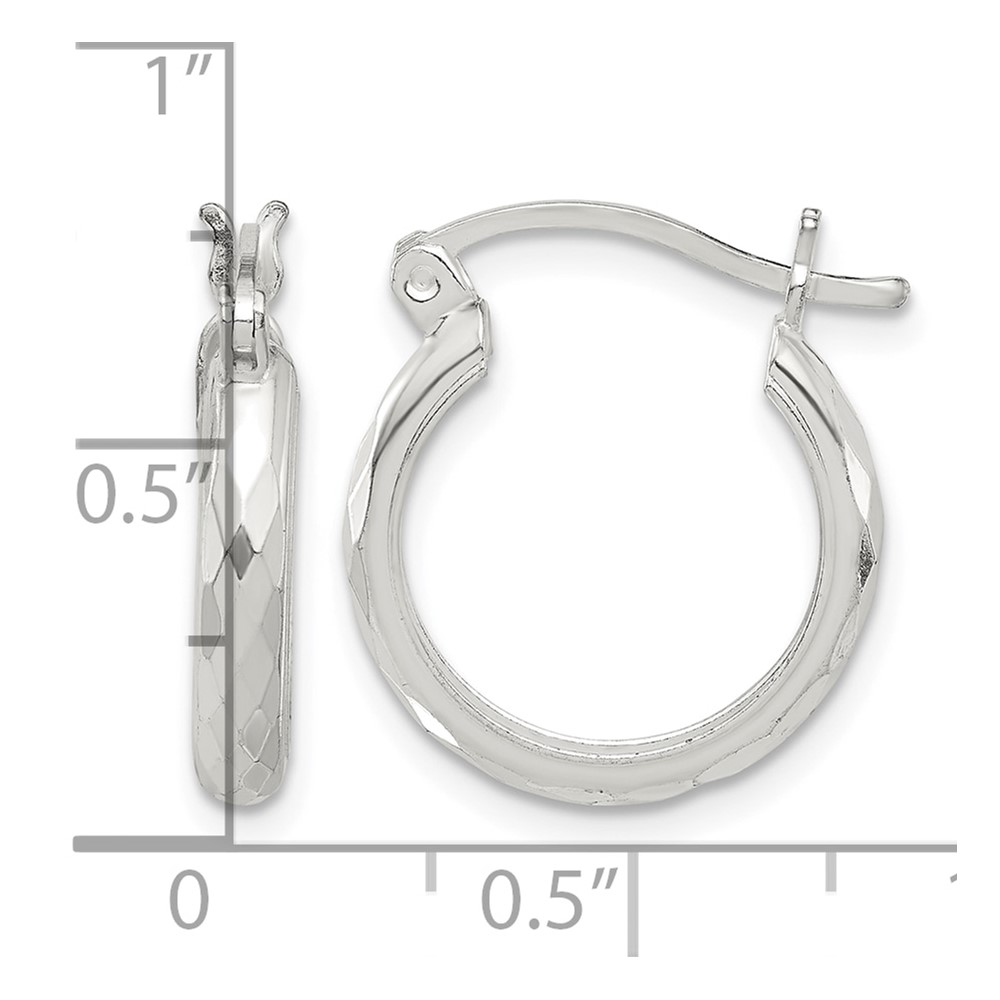 Sterling Silver Polished Textured Hoop Earrings (QE16783)