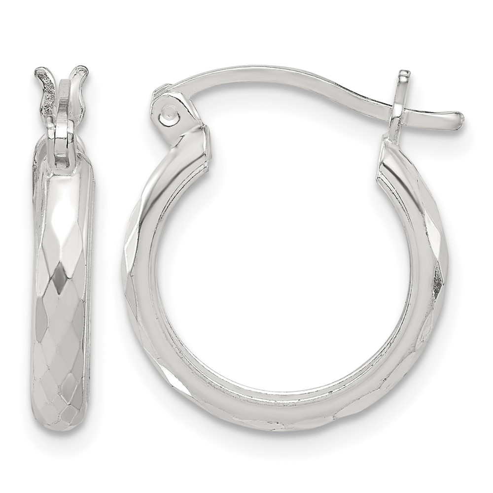 Sterling Silver Polished Textured Hoop Earrings (QE16783)