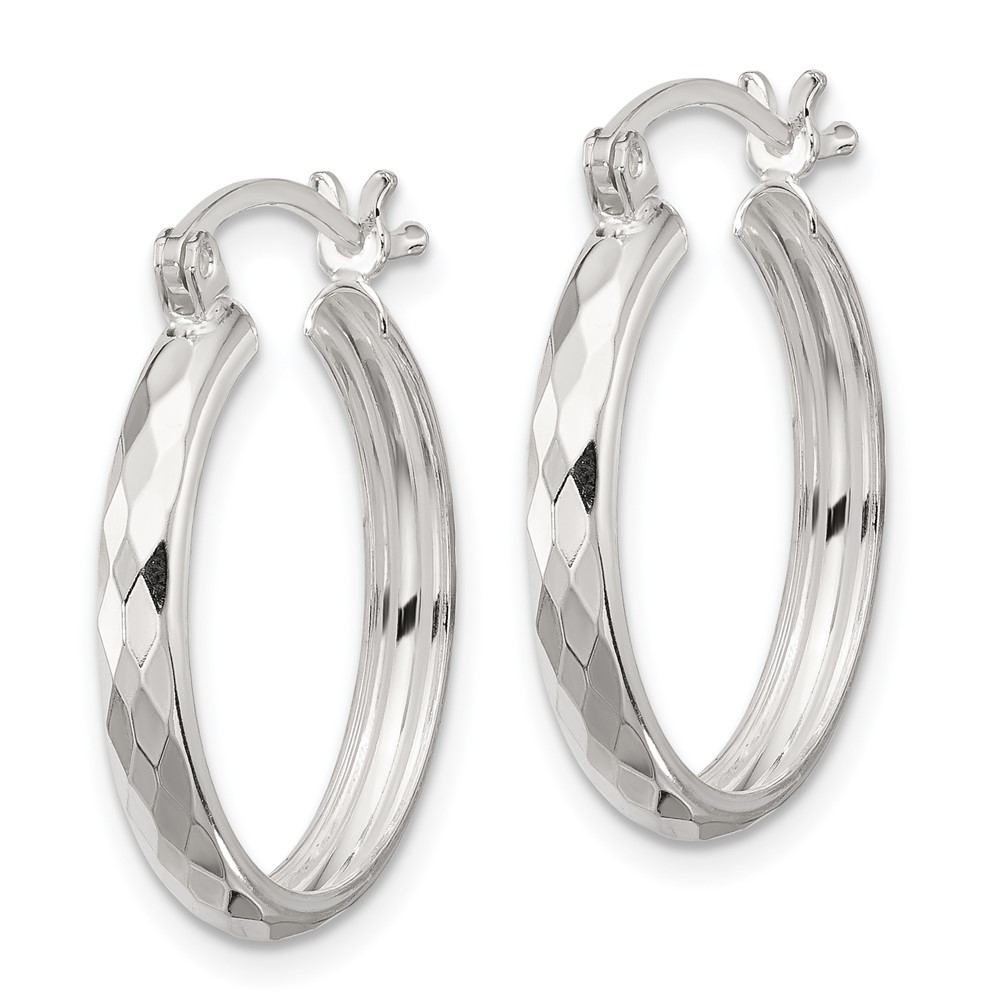 Sterling Silver Polished Textured Hoop Earrings (QE16784)