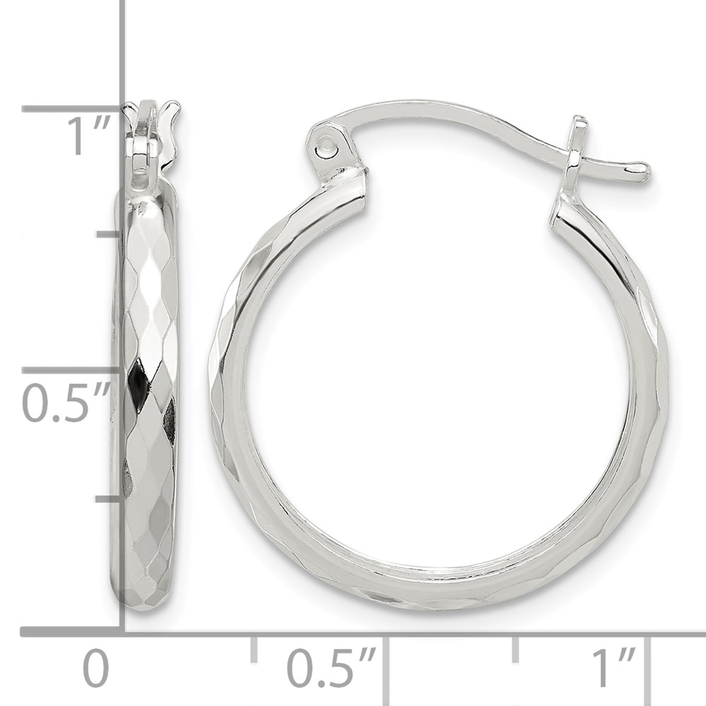 Sterling Silver Polished Textured Hoop Earrings (QE16784)