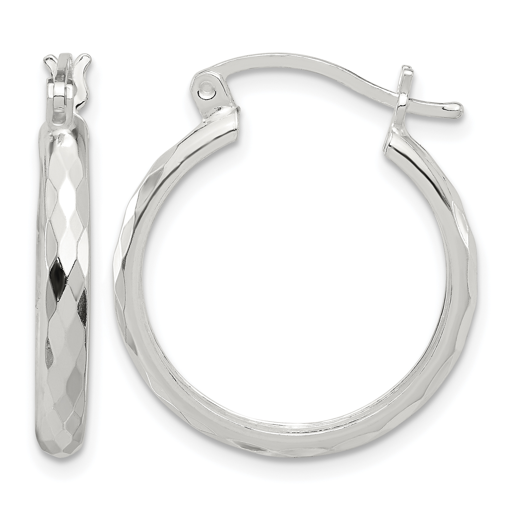 Sterling Silver Polished Textured Hoop Earrings (QE16784)