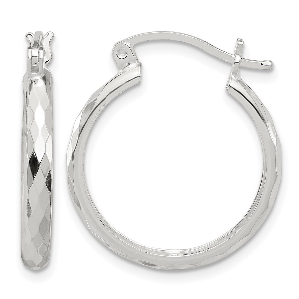 Sterling Silver Polished Textured Hoop Earrings (QE16784)
