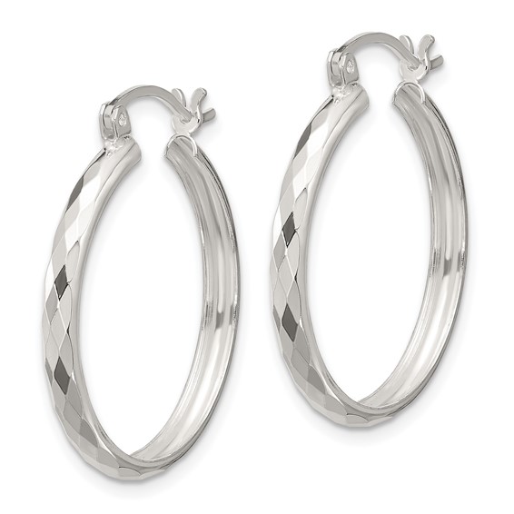 Sterling Silver 3.0mm Diamond-cut Hoop Earrings