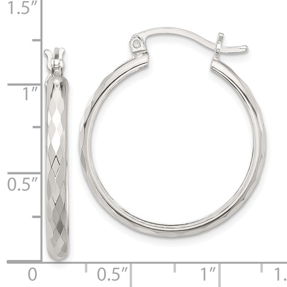 Sterling Silver 3.0mm Diamond-cut Hoop Earrings