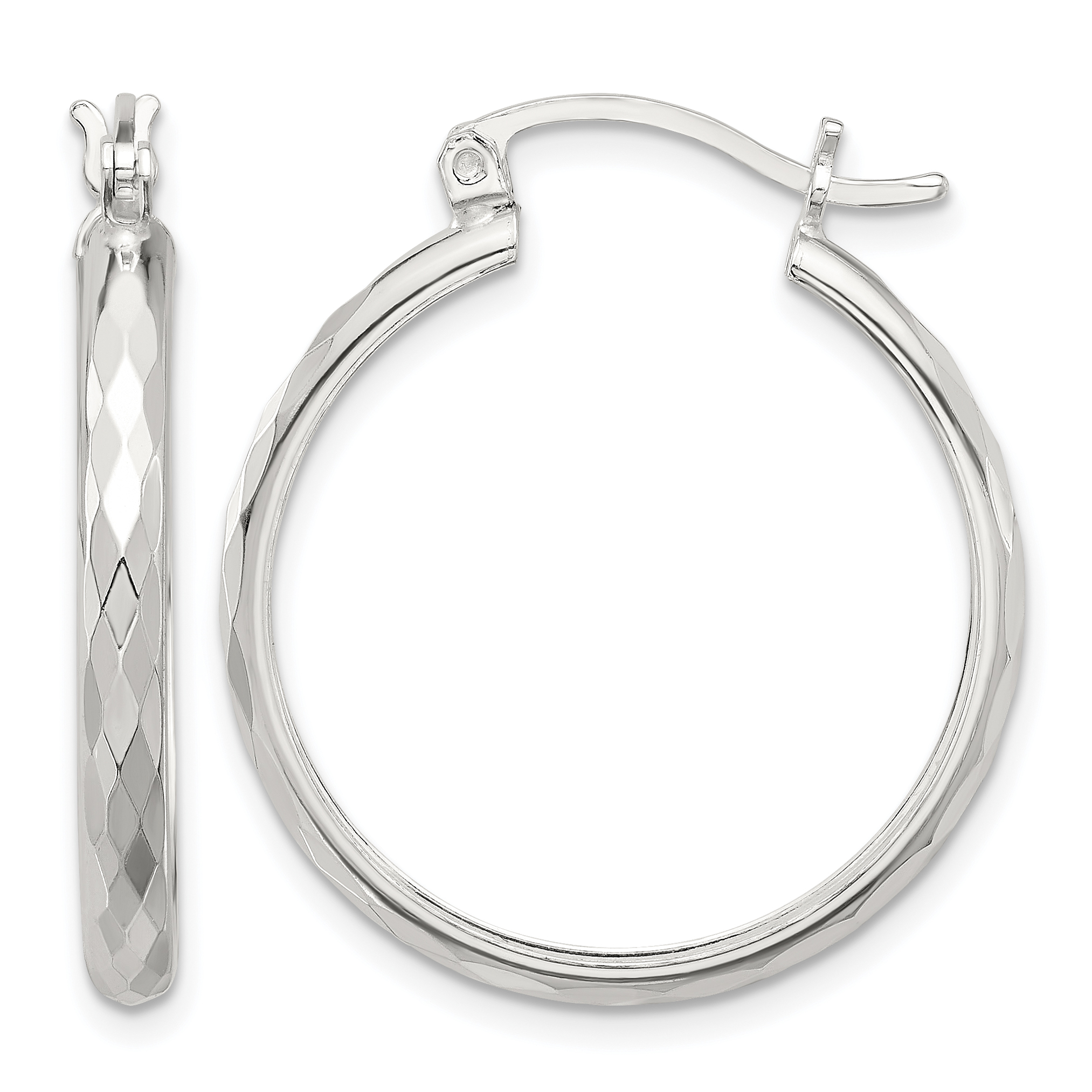 Sterling Silver Polished Textured Hoop Earrings (QE16785)