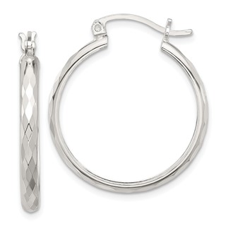 Sterling Silver 3.0mm Diamond-cut Hoop Earrings