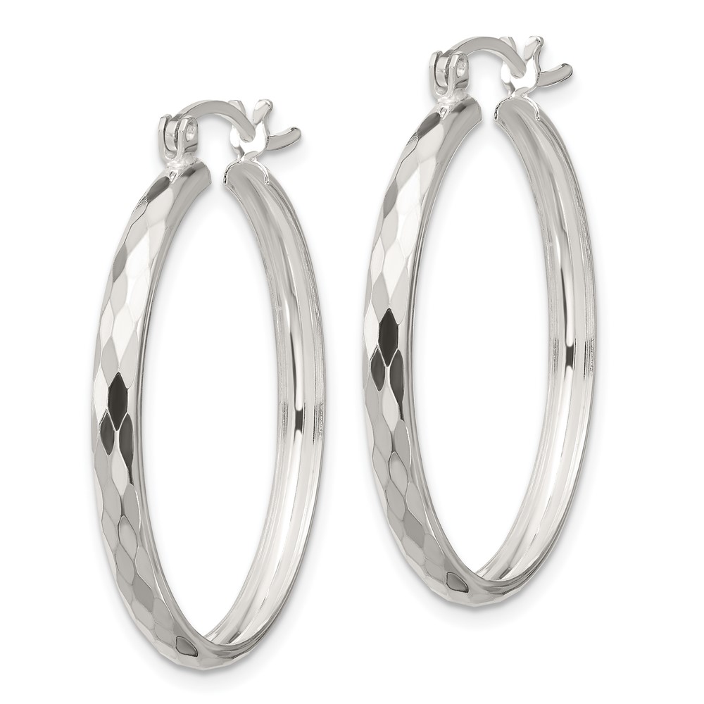 Sterling Silver Polished Textured Hoop Earrings (QE16786)