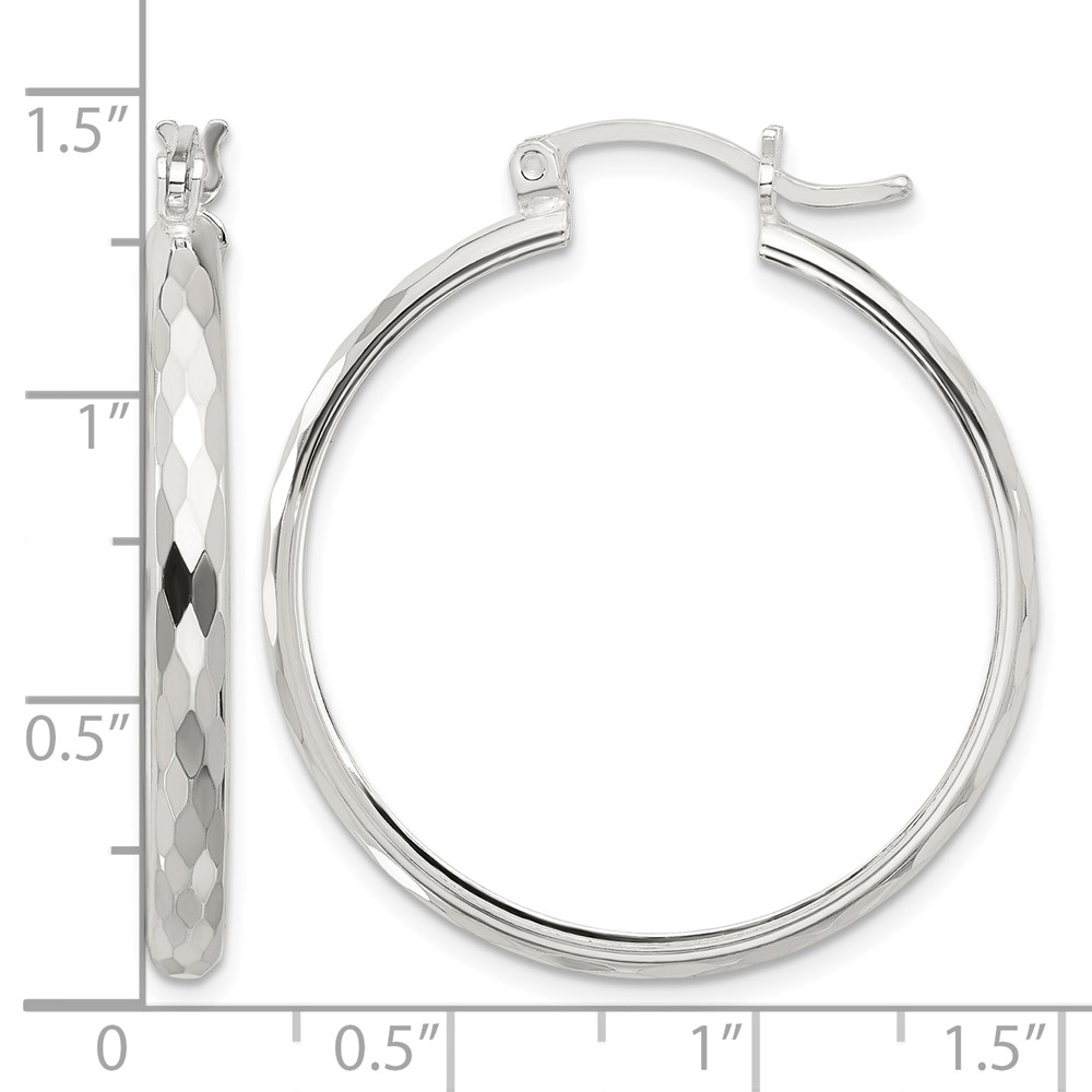 Sterling Silver Polished Textured Hoop Earrings (QE16786)