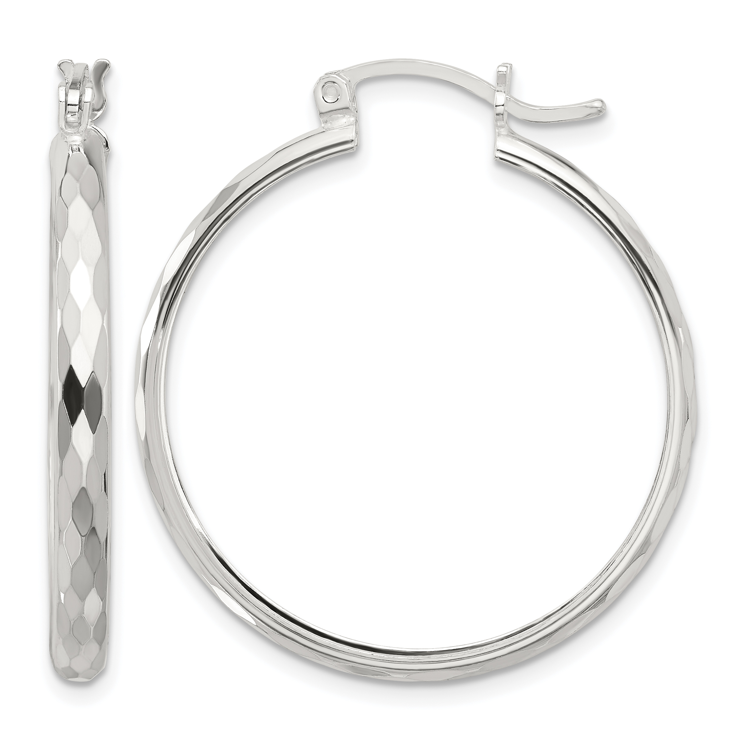 Sterling Silver Polished Textured Hoop Earrings (QE16786)