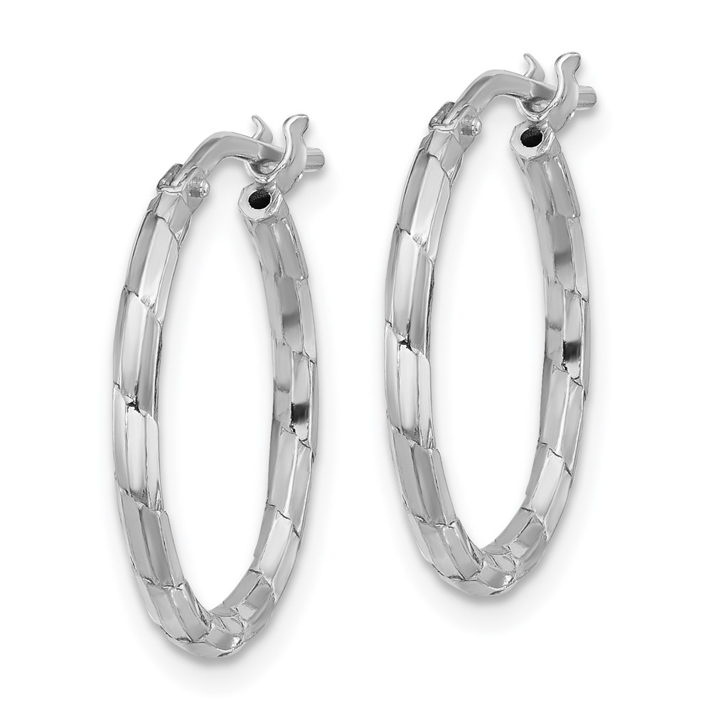 Sterling Silver Rhodium-plated Polished Textured 1.60mm Hoop Earrings (QE16788)