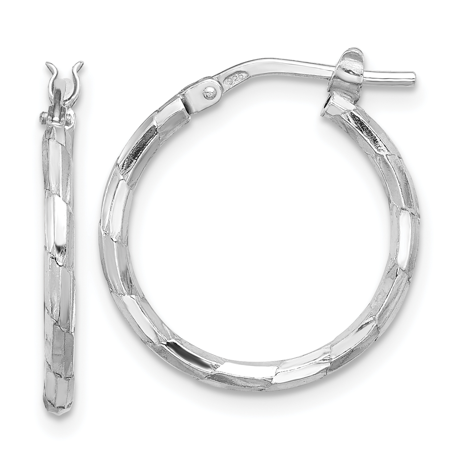 Sterling Silver Rhodium-plated Polished Textured 1.60mm Hoop Earrings (QE16788)