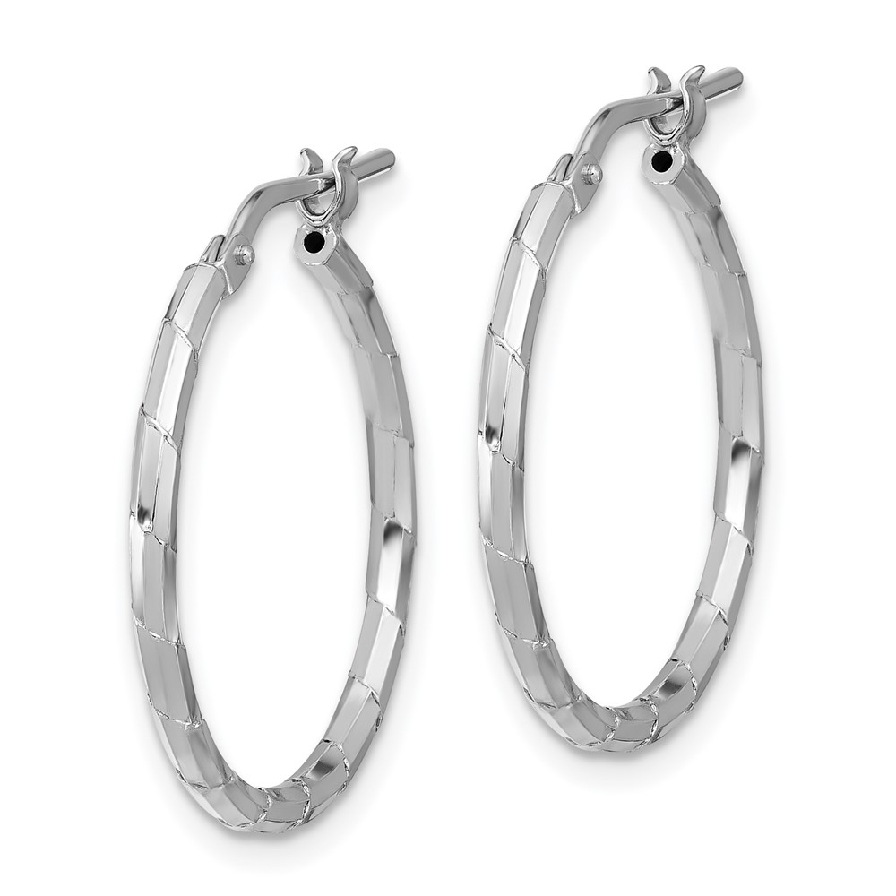 Sterling Silver Rhodium-plated Polished Textured 1.60mm Hoop Earrings (QE16789)