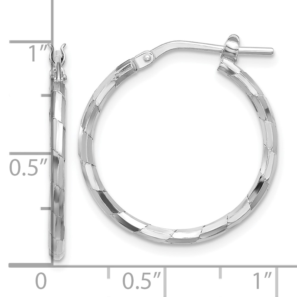 Sterling Silver Rhodium-plated Polished Textured 1.60mm Hoop Earrings (QE16789)