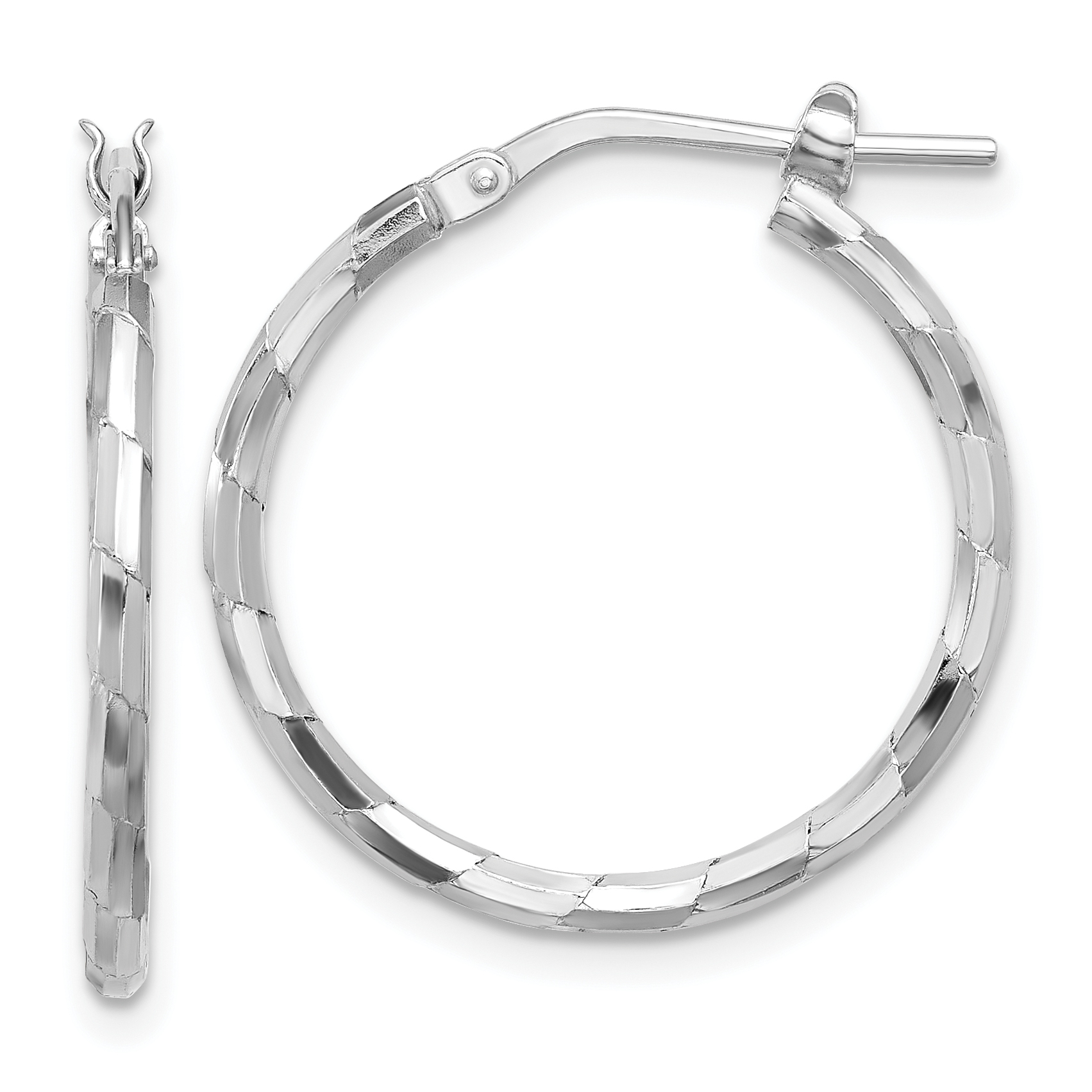 Sterling Silver Rhodium-plated Polished Textured 1.60mm Hoop Earrings (QE16789)