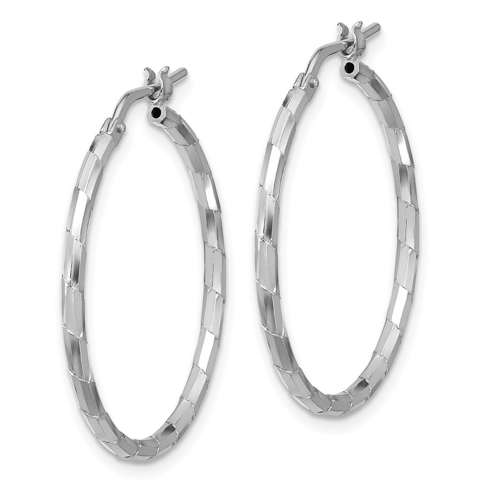 Sterling Silver Rhodium-plated Polished Textured 1.60mm Hoop Earrings (QE16790)