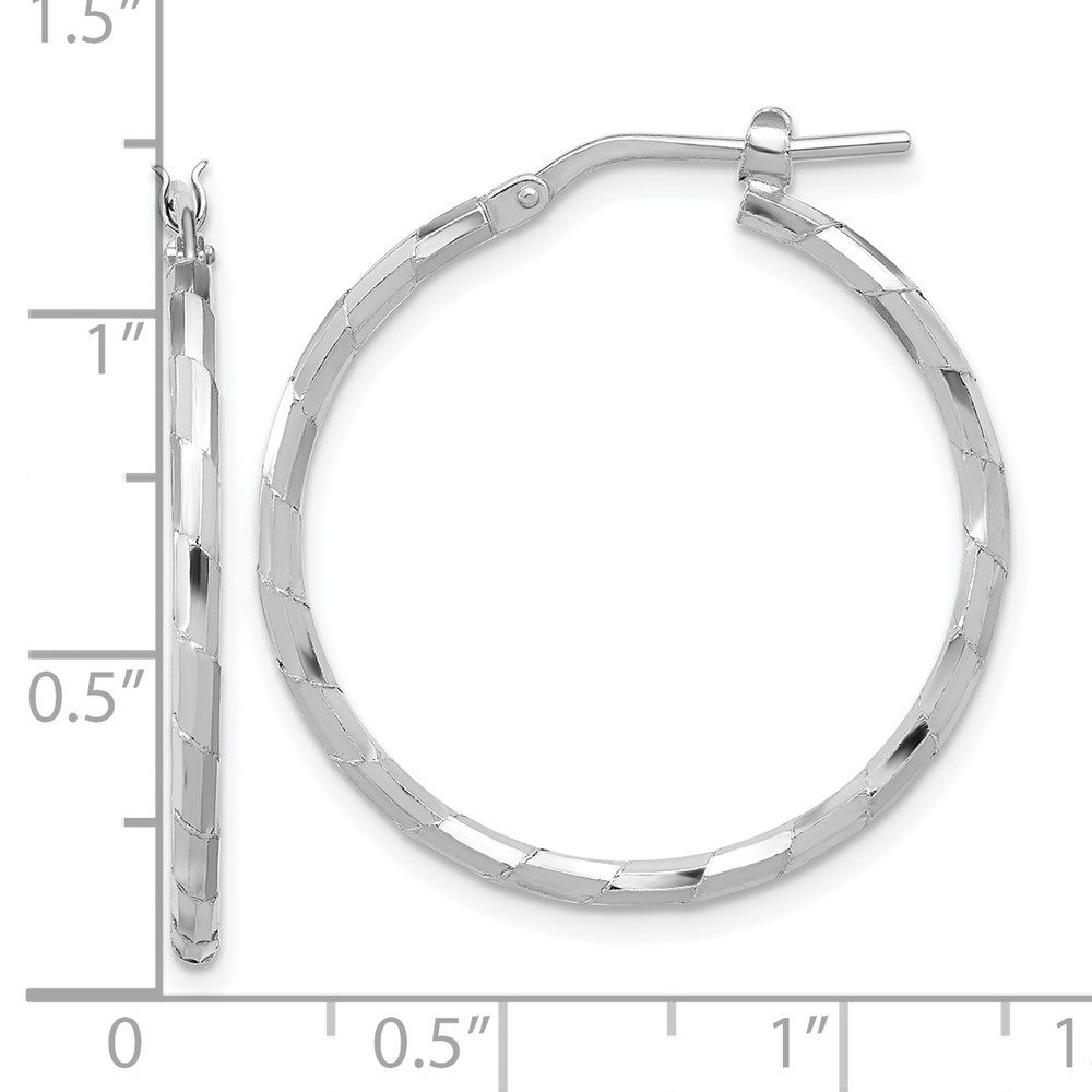 Sterling Silver Rhodium-plated Polished Textured 1.60mm Hoop Earrings (QE16790)