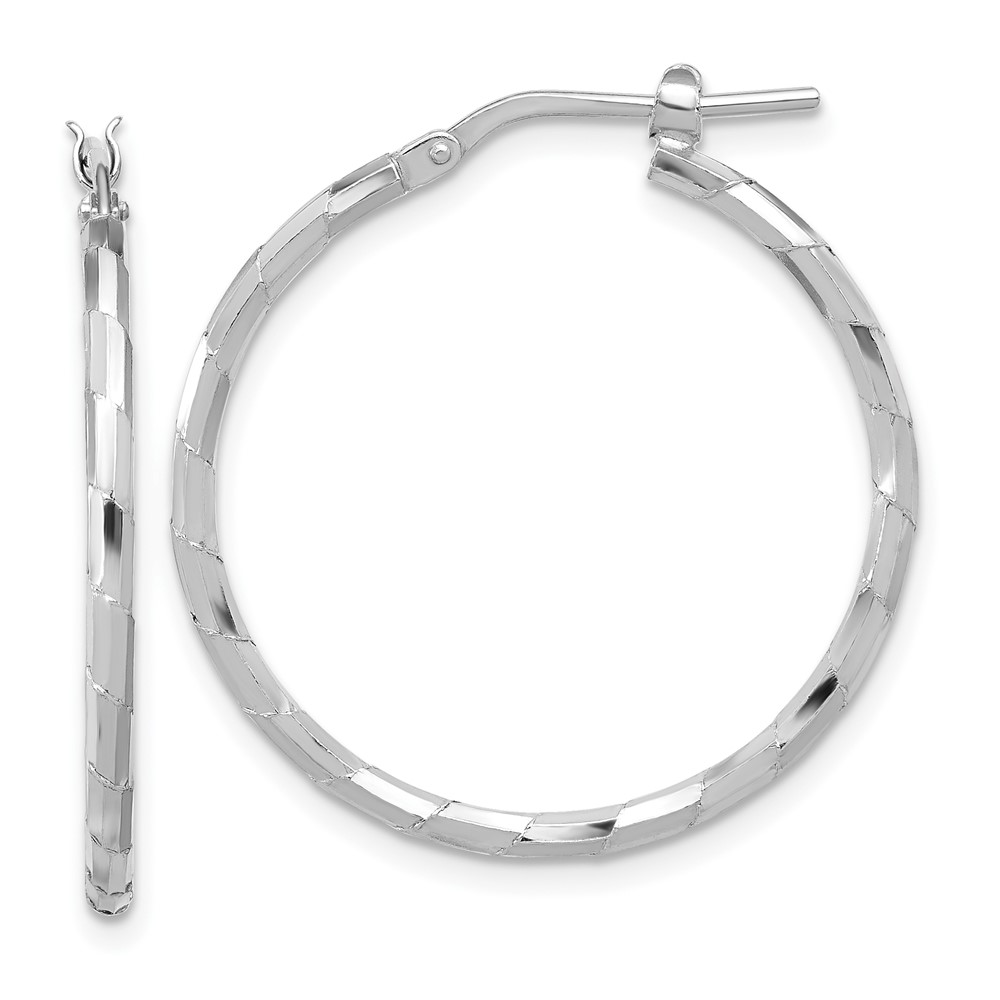 Sterling Silver Rhodium-plated Polished Textured 1.60mm Hoop Earrings (QE16790)