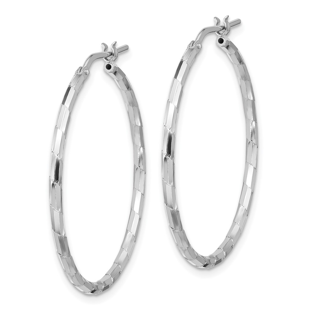 Sterling Silver Rhodium-plated Polished Textured 1.60mm Hoop Earrings (QE16791)