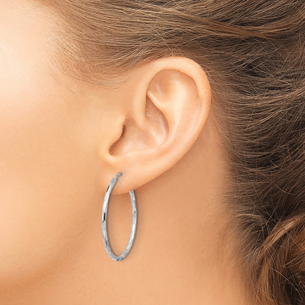 Sterling Silver Rhodium-plated Polished Textured 1.60mm Hoop Earrings (QE16791)