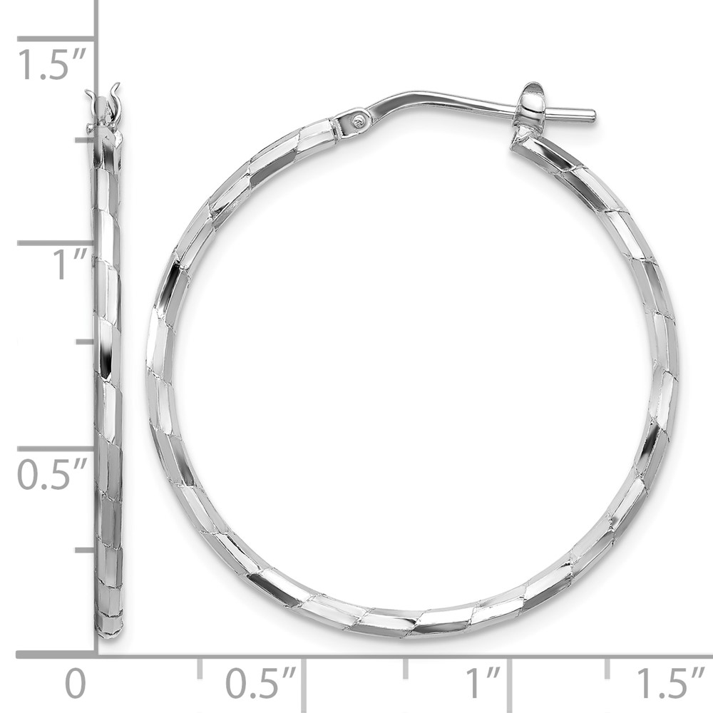 Sterling Silver Rhodium-plated Polished Textured 1.60mm Hoop Earrings (QE16791)