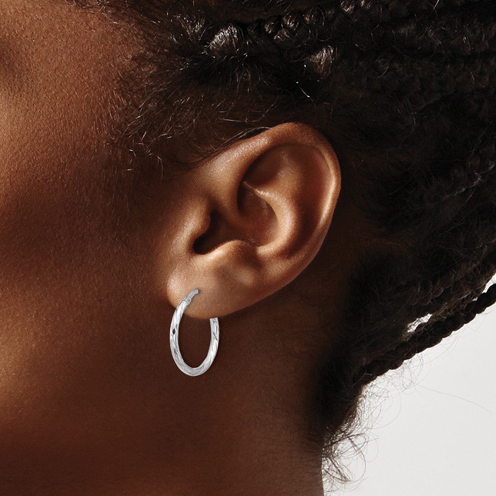 Sterling Silver Rhodium-plated Polished Diamond-cut 2.00mm Hoop Earrings (QE16793)