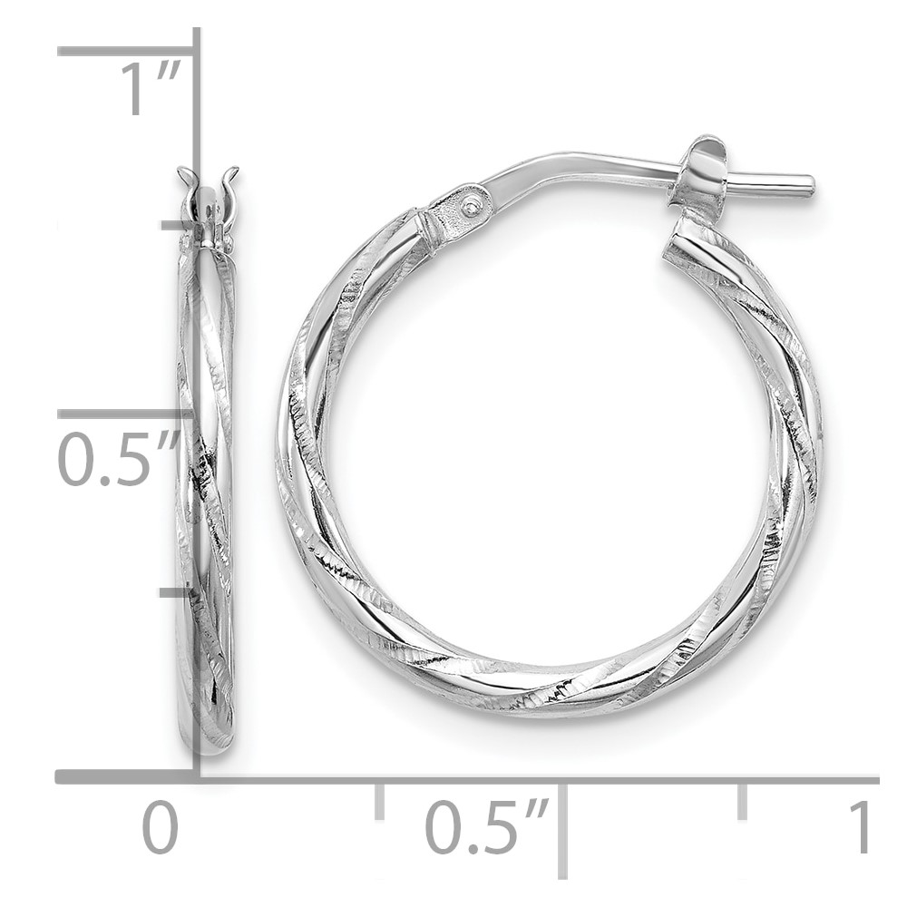 Sterling Silver Rhodium-plated Polished Diamond-cut 2.00mm Hoop Earrings (QE16793)