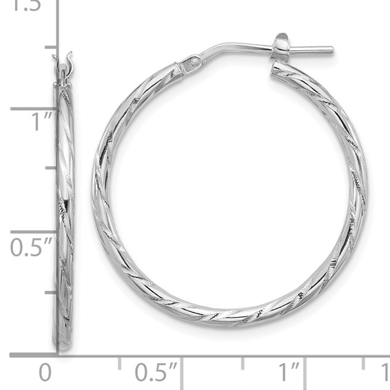 Sterling Silver 2.0mm Diamond-cut Hoop Earrings
