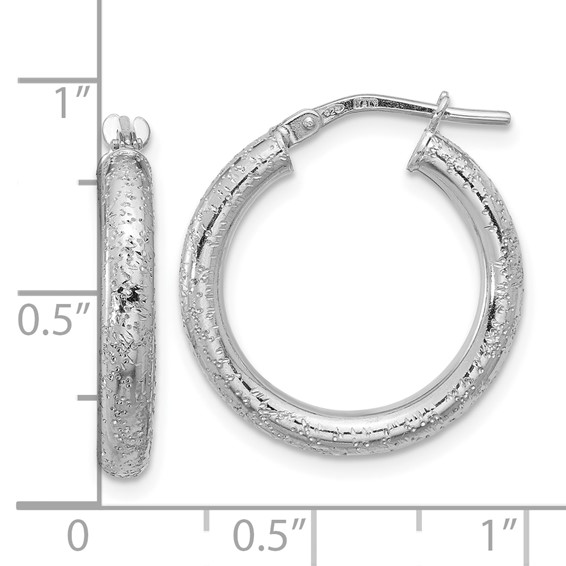 Sterling Silver Rhodium-plated Diamond-cut 3.00mm Hoop Earrings
