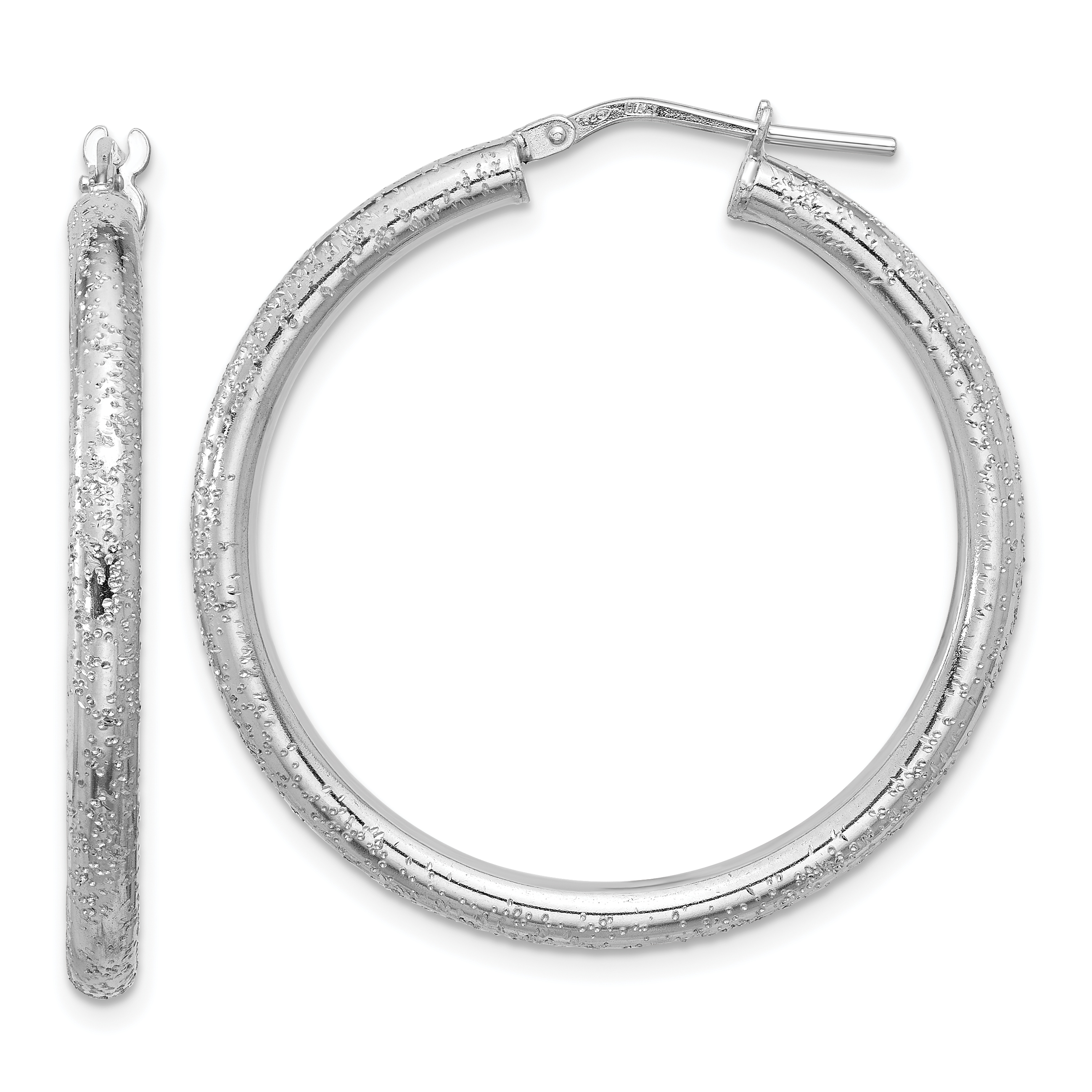 Sterling Silver Rhodium-plated Diamond-cut 3.00mm Hoop Earrings (QE16797)