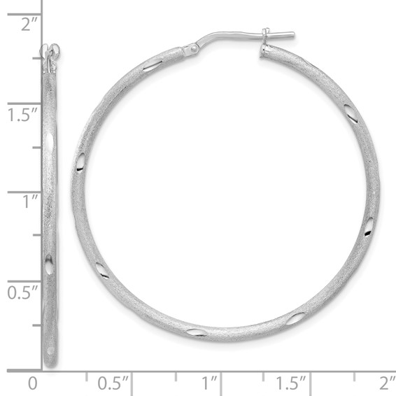 Sterling Silver Rhodium-plated Satin and Polished D/C Hoop Earrings