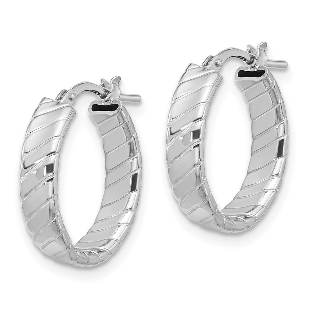 Sterling Silver Rhodium-plated Polished and Textured Hoop Earrings (QE16806)