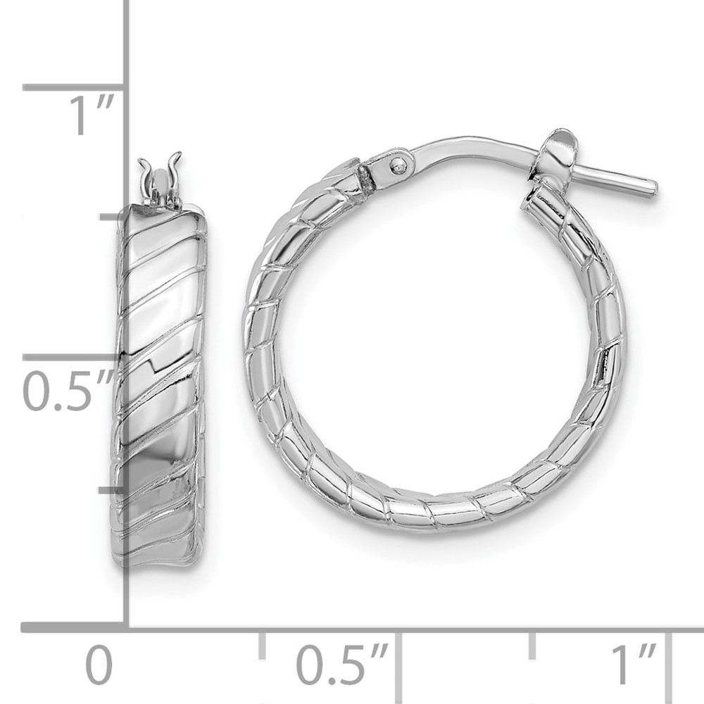 Sterling Silver Rhodium-plated Polished and Textured Hoop Earrings (QE16806)