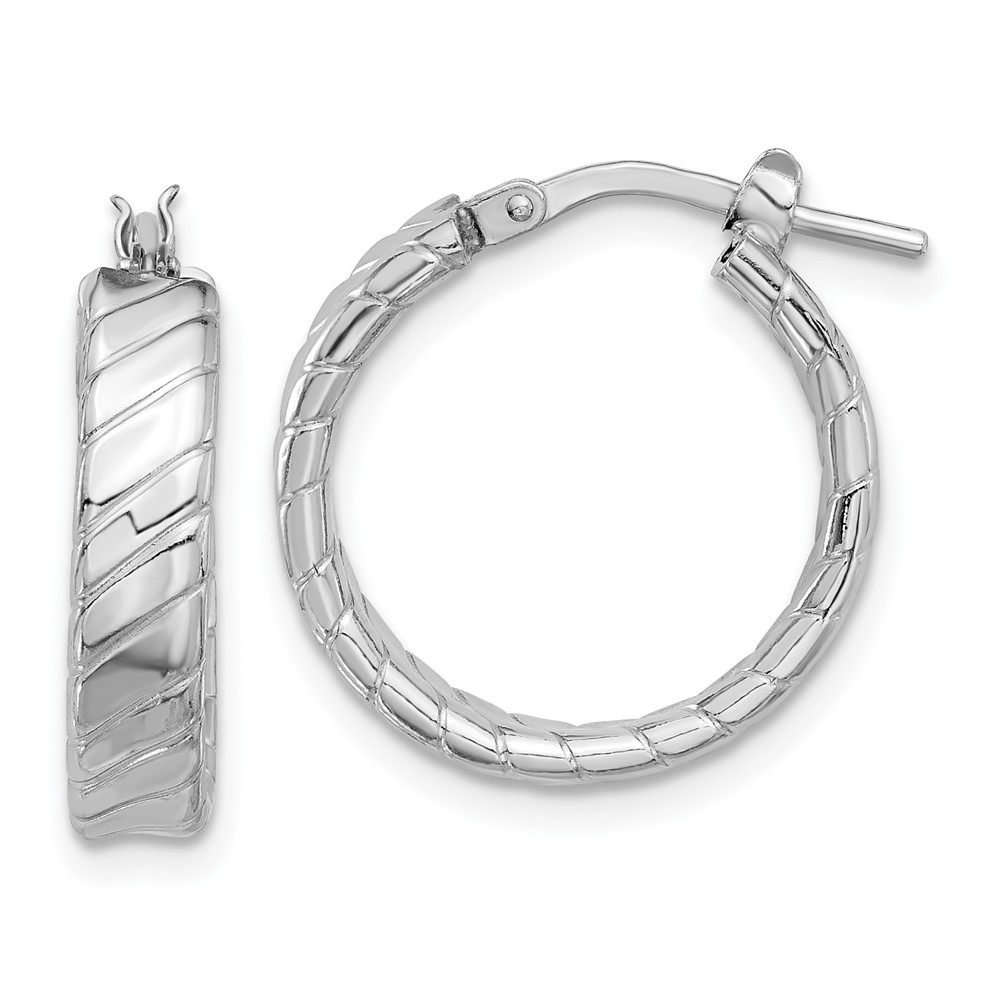 Sterling Silver Rhodium-plated Polished and Textured Hoop Earrings (QE16806)