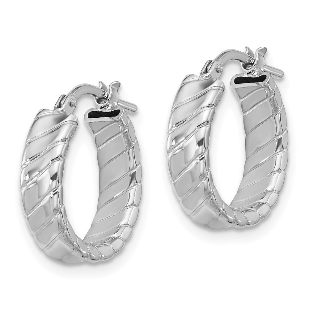 Sterling Silver Rhodium-plated Polished and Textured Hoop Earrings (QE16807)