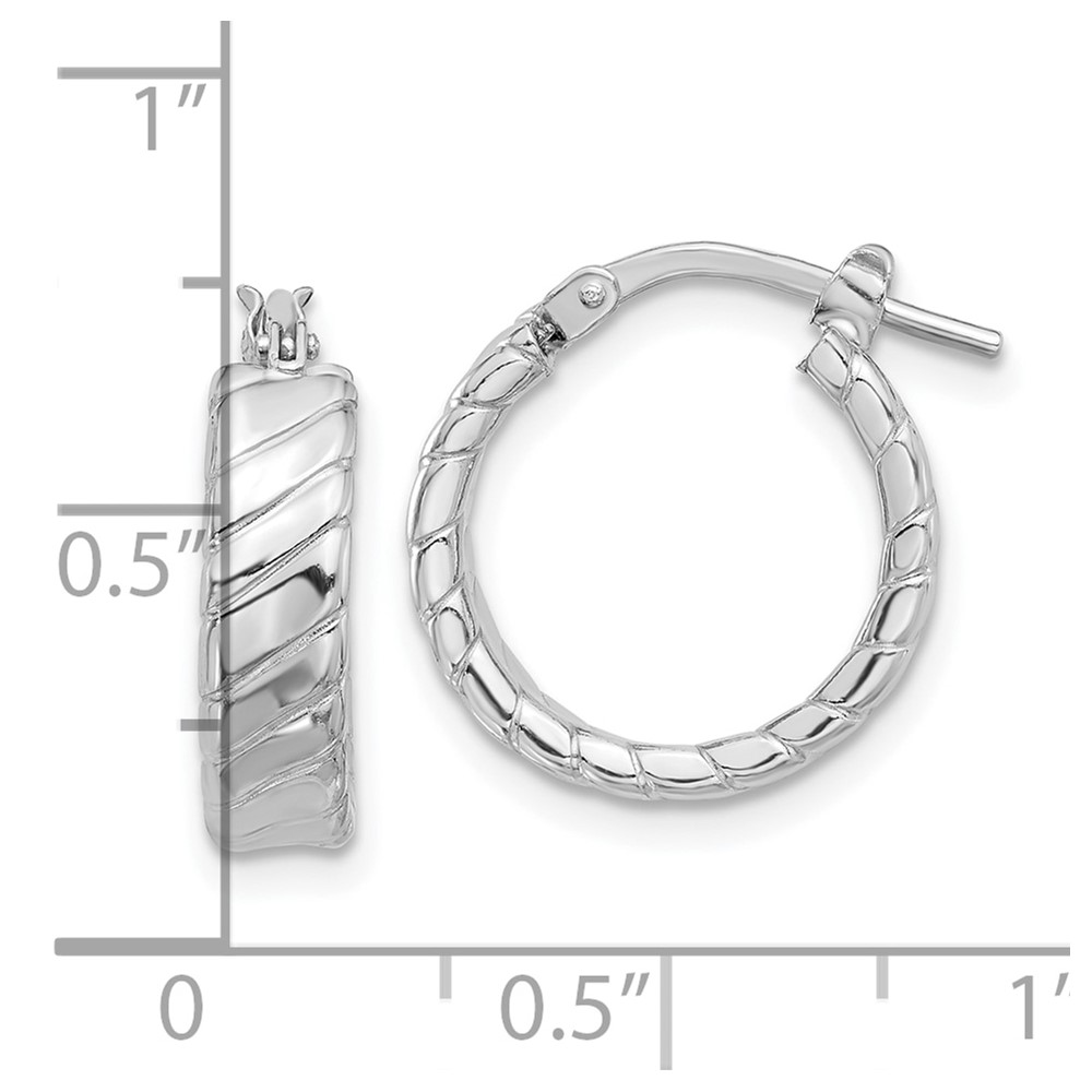 Sterling Silver Rhodium-plated Polished and Textured Hoop Earrings (QE16807)