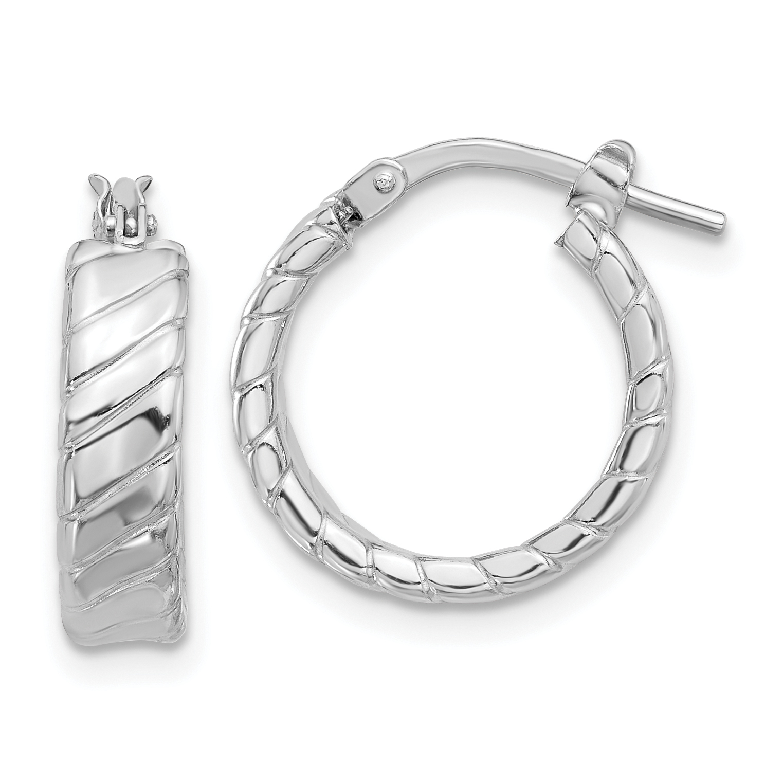 Sterling Silver Rhodium-plated Polished and Textured Hoop Earrings (QE16807)