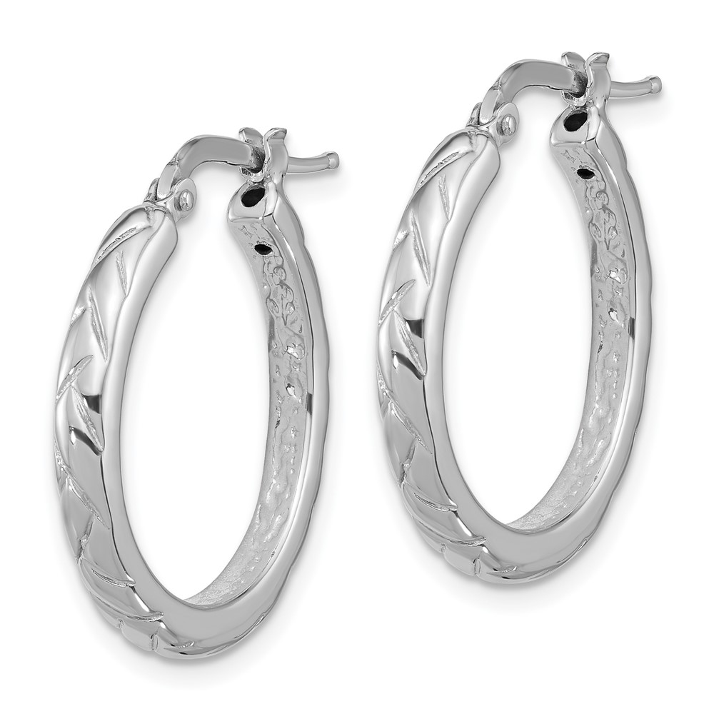 Sterling Silver Rhodium-plated Polished and Textured Hoop Earrings (QE16808)